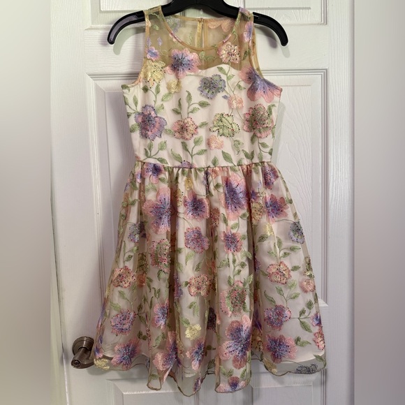 Rare Editions Big Girl Floral Garden Dress SZ 16 Party Costume Floral Beaded - Picture 1 of 14